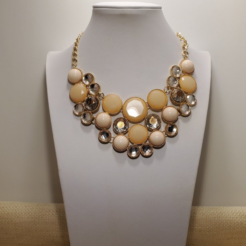 New York & Company Peachy Pink Beaded Bib Necklace
